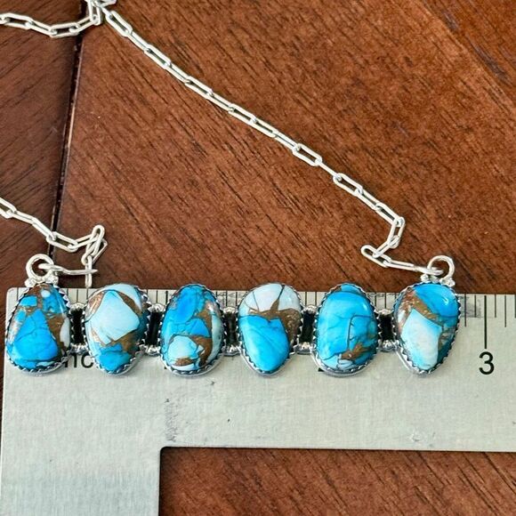 Ice Blue Dahlia Turquoise Necklace Sterling Silver Chain Southwestern - Picture 4 of 4